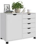 Relaxdays Rollcontainer, 5 Schubladen & 2 F&auml;cher, HBT: 65x78x40 cm, wei&szlig; 