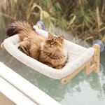 Relaxdays Katzenbett 2in1, HBT:26,5x69x40,5cm, beige/Natur | Fenster & Wand,