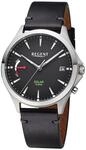 REGENT Herrenuhr Solaruhr mit Lederarmband 41 mm Quarz Analog Schwarz F-1550