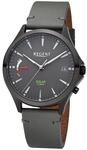 REGENT Herrenuhr Solaruhr mit Lederarmband 41 mm Quarz Analog Grau F-1551