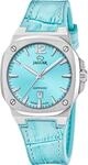 JAGUAR Swiss Made Damenuhr Analog aus Leder Blau hell | Quarzuhr, Kalender,