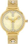 Police Damenuhr Quarz Edelstahl Gold mit Glaskristallen 36mm, Ziffernblatt Gold,