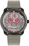Police Bleder Herren Armbanduhr aus Edelstahl und Leder in der Farbe Grau-Rot,