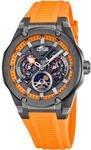 Lotus Analoge Herrenuhr mit Fase Lunar aus Kautschuk Orange | Quarzwerk, Kalender,