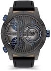Police Herrenuhr Vibe Grau Edelstahl mit schwarzem Lederarmband, Analog, Quarz,...
