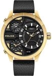 Police Herrenuhr Bushmaster Gold Edelstahl mit Lederarmband, Analog, Quarz, 5...