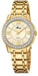 Lotus Damen Armbanduhr aus Edelstahl in der Farbe Gold mit Glassteinen 33mm,