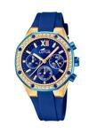 Lotus Damen Uhr Analog aus Blauem Kautschuk - Quarz Chronograph - Mineralglas