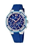 Lotus Damen Uhr Analog aus Blauem Kautschuk - Quarz Chronograph - Mineralglas