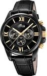 Lotus Herren Analog Uhr Schwarz Leder - Quarz - Chronograph - Mineralglas - 10 ATM