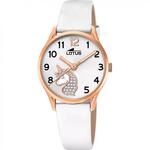 Lotus M&auml;dchenuhr Analog aus Edelstahl und Leder Wei&szlig; | Quarzwerk, Kinderuhr,