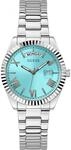 GUESS Damen Armbanduhr Luna mit silberfarbenem Edelstahlarmband, 3 Bar,