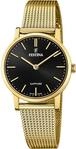 Festina Swiss Made Damen Armbanduhr Edelstahl Gold/Schwarz 29mm, Wasserdichtigkeit: 5