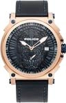Police Herrenuhr Compass Quarz Gold Edelstahl, Lederarmband, 53 mm, Ziffernblatt