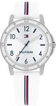 Tommy Hilfiger M&auml;dchenuhr mit Silberfarbenem Zifferblatt, Wei&szlig;em Silikonarmband,