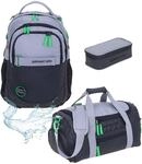 3 Teile Set Schulrucksack Laptopfach Jungen M&auml;dchen 13047 CB Grau Gr&uuml;n rsm 