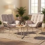 Mendler 2er-Set Loungestuhl HWC-P75 Stoff - hellgrau, Polster beige |...