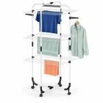 Relaxdays W&auml;schest&auml;nder Turm, HBT: 137x 64,5x70cm, Metall, rollbar, wei&szlig; 