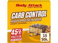 Body Attack Carb Control Protein Riegel 15x 100g (Box), Crispy Caramel, 15x100 g