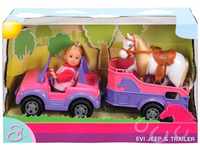 Simba 105737460 - Evi Love Evi Horse Trailer, mit rosa Jeep, lila Pferdeanhänger und