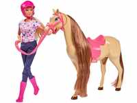 Simba 105730939 - Steffi Love Riding Tour, im Reitoutfit, mit 2 Pferd, vollbewegliche