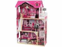 KidKraft Amelia Puppenhaus aus Holz mit Möbeln und Zubehör, Spielset mit Balkon und