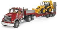 bruder 02813 - MACK Granite LKW mit Tieflader & JCB 4CX Baggerlader - 1:16