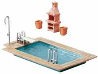 FALLER Swimming-Pool und Gartenhaus Modellbausatz mit 57 Einzelteilen 80 x 44 x 26 mm