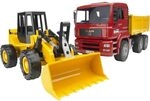 bruder 02752 - Man TGA Kipplastwagen mit Gelenkradlader FR130 - 1:16 Fahrzeug, LKW,