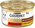 Gourmet Gold D&eacute;licatesse en Sauce Katzenfutter nass, mit Rind und Huhn, 12er Pack