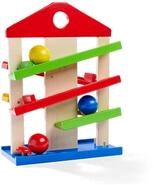 Eichhorn 100002025 Kugelbahn-Haus, 4-teilig, bunte Rollbahn aus Holz mit Glocke und