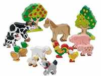 goki 53034 Bauernhoftiere bunt bemalt aus Holz Massivholz-Farmtiere Spielzeug Set