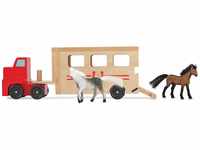 Melissa & Doug Horse Carrier Wooden Vehicle Play Set With 2 Flocked Horses and