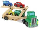 Melissa & Doug - Autotransporter aus Holz - Spielset bestehend aus 1 LKW und 4
