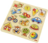 Goki 57576 - Steckpuzzle - Schaukelpferd, Ball