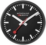 Mondaine - Wanduhr A990.Clock.64SBB 25cm - Bahnhofsuhr in Schwarz aus Aluminium mit