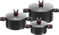 BALLARINI Click + Cook Topfset, 3-teilig (16 cm + 20 cm + 24 cm), Inkl. 3 Glasdeckel,