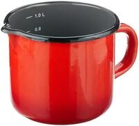Karl Kr&uuml;ger Rom Milchtopf aus Emaille mit Ausguss in der Farbe Rot-Grau 1L, Ma&szlig;e: