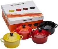 Le Creuset Steinzeug 4er Set Mini-Cocottes,0,2L Soleil, Ofenrot,Kirschrot,Schwarz
