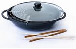 Aluguss Wok Leipzig mit Glasdeckel und Zubeh&ouml;r, &Oslash; 36 cm, Schwarz