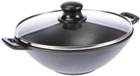 kela Gusseisen Wok mit Glasdeckel 24 cm, Mini Wokset mit D&uuml;nstrost, St&auml;bchen,