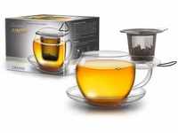 Creano JUMBO Tee-Tasse XXL aus Glas mit Henkel und integriertem Edelstahlsieb |...