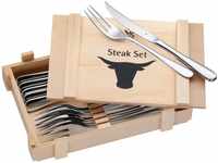 WMF Steakbesteck 12-teilig, mit Namengravur, Steakgabel Steakmesser für 6...
