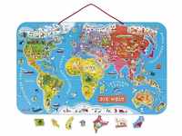 Janod Puzzle Weltkarte - Magnetische Landkarte aus Holz, 92 Magnetische Puzzle-Teile