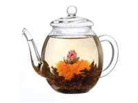 Creano Teekanne aus Glas mit Deckel für 500ml Tee aus Teeblumen, Teerosen und losem
