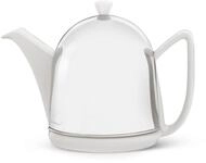 Bredemeijer kleine wei&szlig;e gl&auml;nzende Keramik Teekanne 1.0 Liter mit Edelstahlhaube