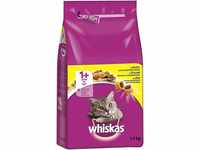 Whiskas Adult 1+ Trockenfutter Huhn, 2x1,9kg - Katzentrockenfutter für erwachsene
