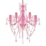 vidaXL Kristall Kronleuchter 5 Flammig Rosa L&uuml;ster Deckenlampe H&auml;ngelampe