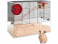 PETGARD Mäuse- und Hamsterkäfig, Nagarium mit Glaswanne und 2 Holzetagen,