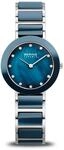 BERING Damen Quarz Uhr | Armbanduhr 29 mm silbernes Edelstahlgeh&auml;use und blaues